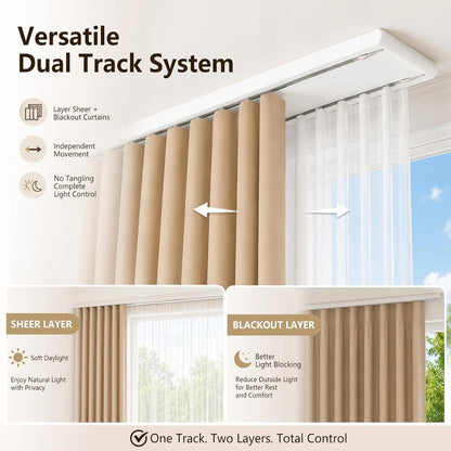 Double Curtain Track Ceiling Mount - Heavy Duty Curtain Track Rail System | Hidden Sliding Design, Easy to Install and Clean for Hotel, Hospital, Bedroom & Living Room, White, 9FT - 12FT