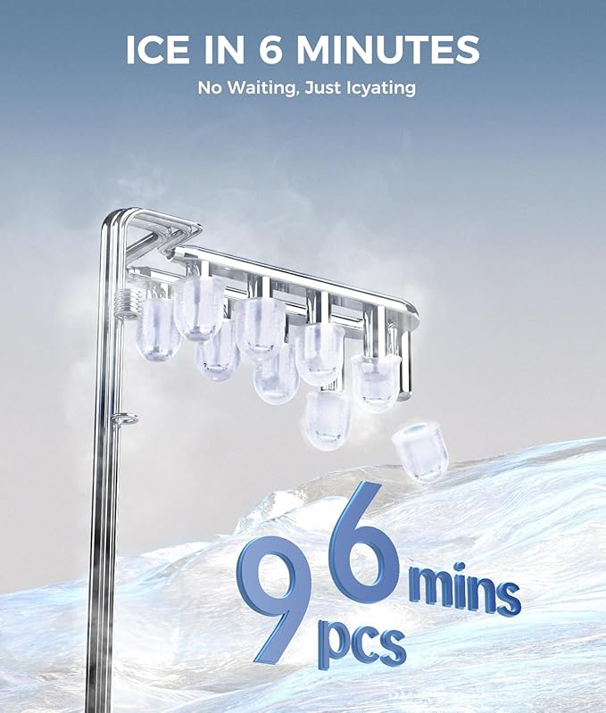 ecozy Countertop Ice Maker, Self-Cleaning, 9 Bullet Ice Cubes in 6 Mins - Image 2