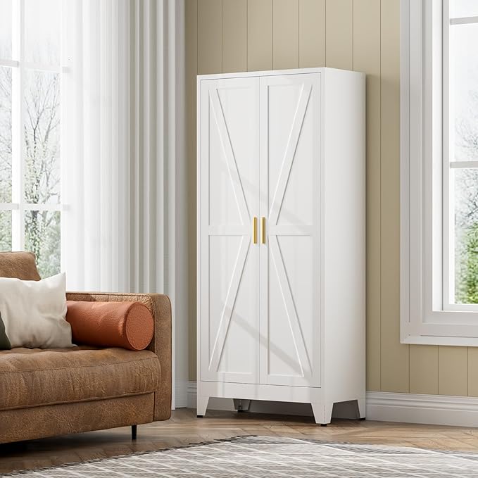COFaR White Farmhouse Storage Kitchen Pantry Cabinet - Image 3