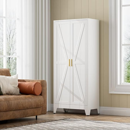 COFaR White Farmhouse Storage Kitchen Pantry Cabinet - Image 3