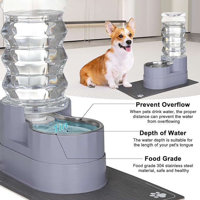 RIZZARI Large Water Dispenser for Dogs: 8L Gravity Gray Automatic Stainless - Image 5