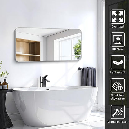 48x24 Inch Silver Bathroom Mirror, Metal Framed Silver Rectangle Mirror - Image 4