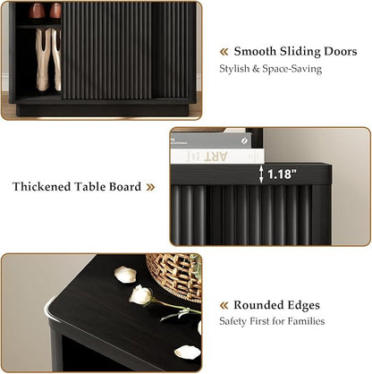 Fluted Shoe Cabinet with Sliding Door, 6-Tier Large Hidden Storage Organizer - Image 6
