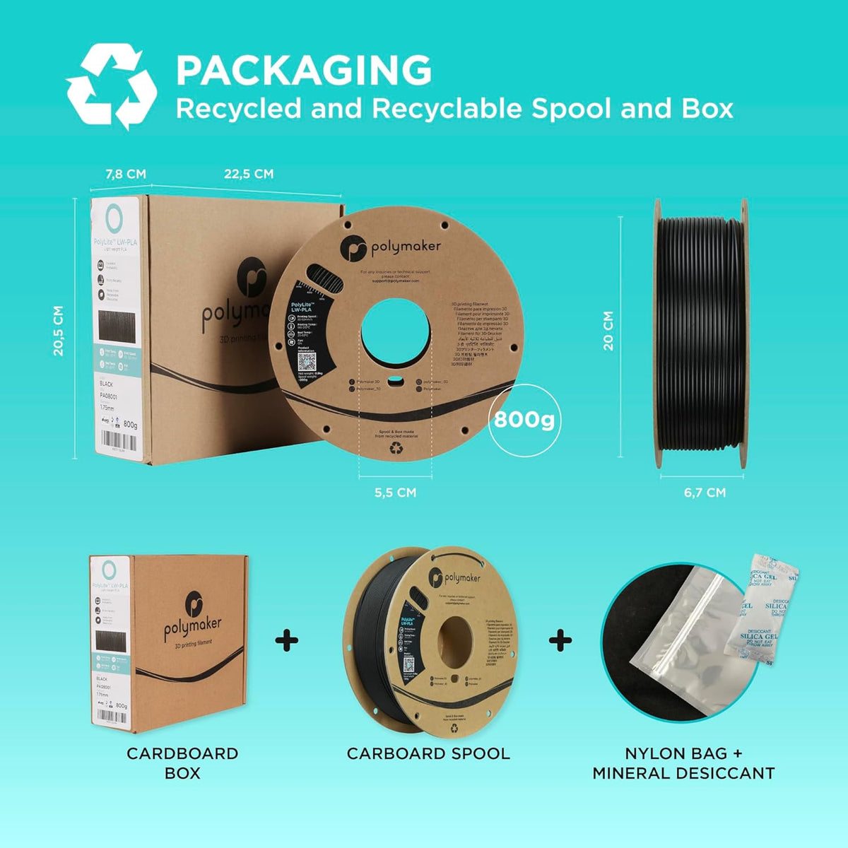 Polymaker LW-PLA 3D Printing Filament 1.75mm, 0.8kg, Wood