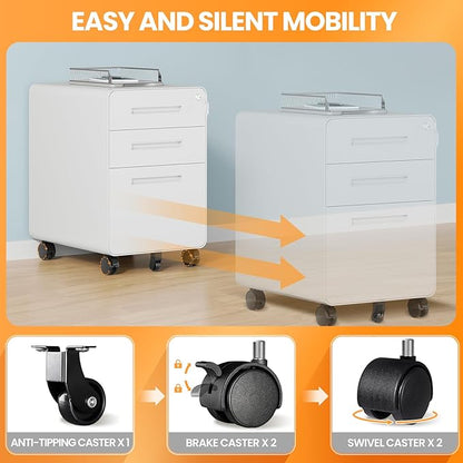 3 Drawer File Cabinet, Fully Assembled Mobile File Cabinets - Image 5