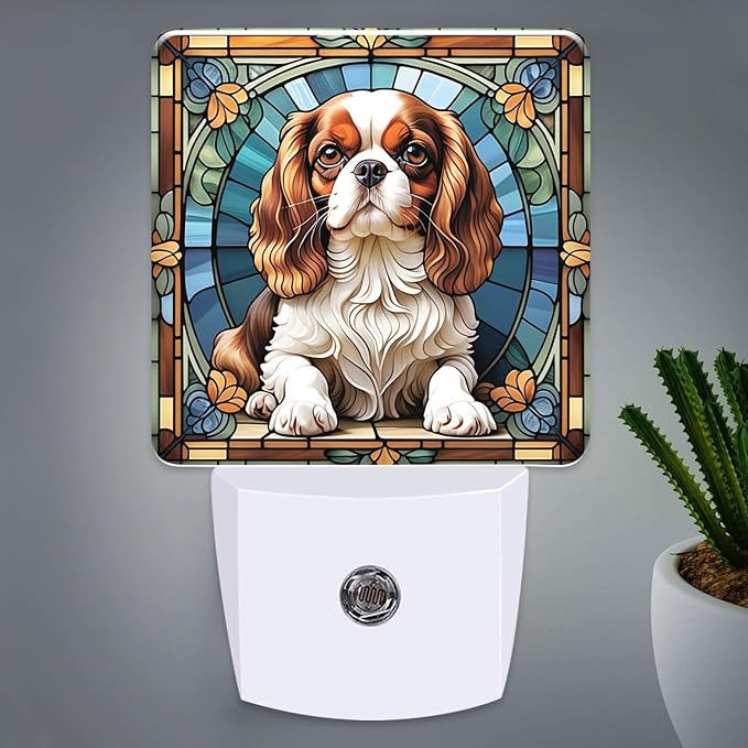 PODMemory Cavalier King Charles Spaniel Stained Glass Night Lights Plug into by PODMemory