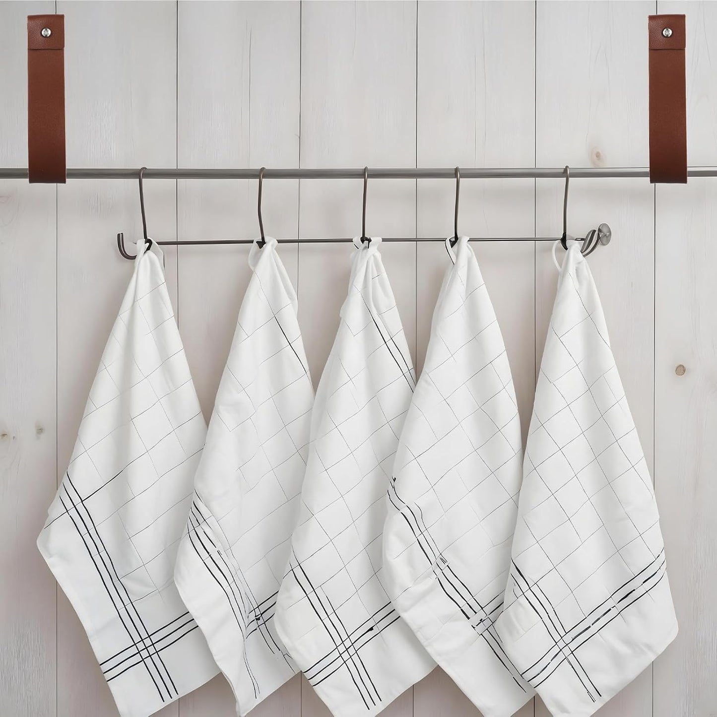 10pcs PU Leather Straps for Hanging Wall Hooks 1 x 4.7 Inches Curtain Rod Holder Leather Wall Hanging Strap with Screws Leathers Hook Lanyard for Bathroom Kitchen Walls Mounted Loop Towel Hook (Brown)