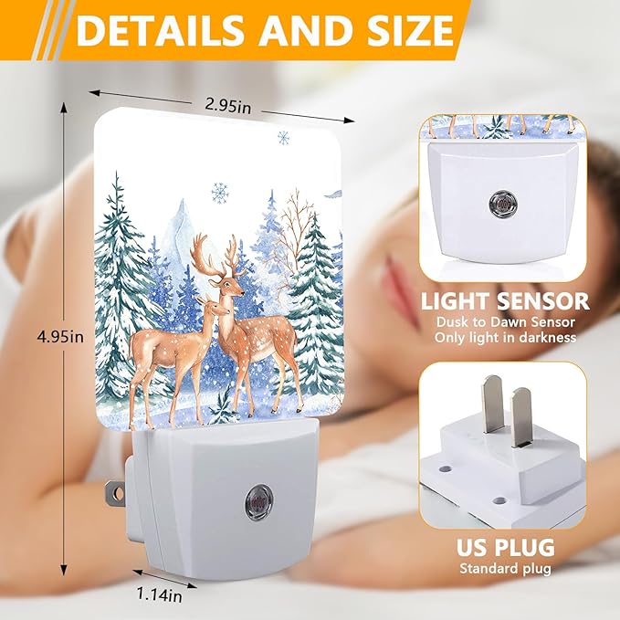 GANTINIR Vintage Deer Forest Night Light, Plug-into Winter Animals Nightlight - Image 2