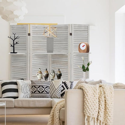 4 Panel Room Divider with Shelves, Room Dividers and Folding Privacy Screens - Image 4