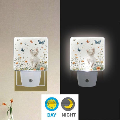 Pigsaly Led Night Light Butterfly Watercolor White Cat Night Light Plug in Wall - Image 5