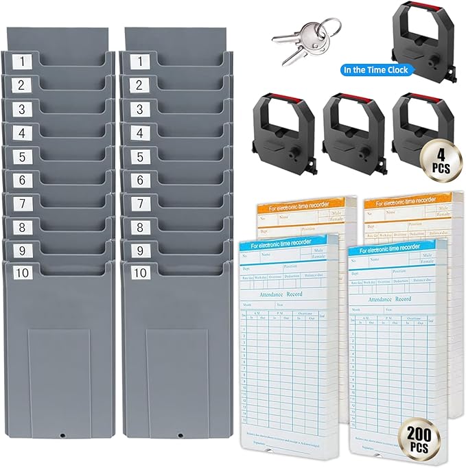 TooCust Time Clock Bundle with 200 Time Cards, 4 Ink Ribbons, 2 Ten-Slot Time - Image 5