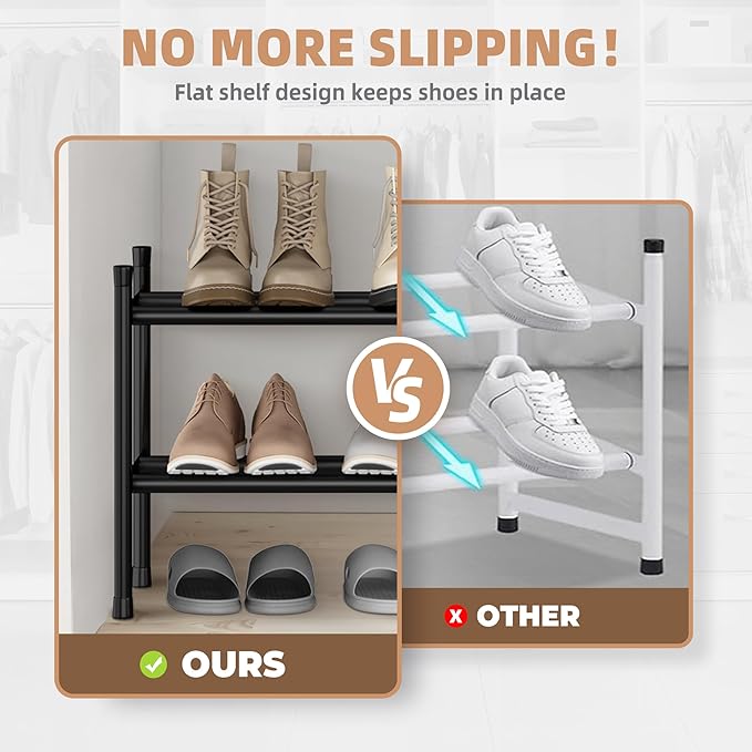 STORAGE MANIAC Long Expandable Shoe Rack, 12 Pairs Metal Wide Stackable Shoe - Image 5