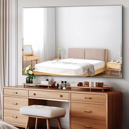 CILIBER 60x40 Large Beveled Mirror, Frameless Beveled Bathroom Mirrors - Image 2