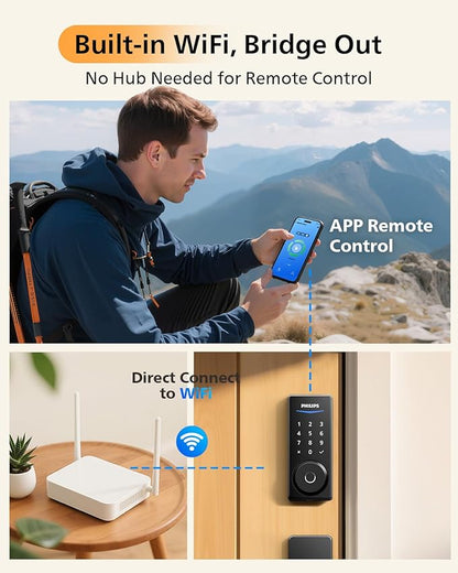 Philips WiFi Smart Lock with Front Door Handle Set, Built-in WiFi, APP Remote & - Image 2