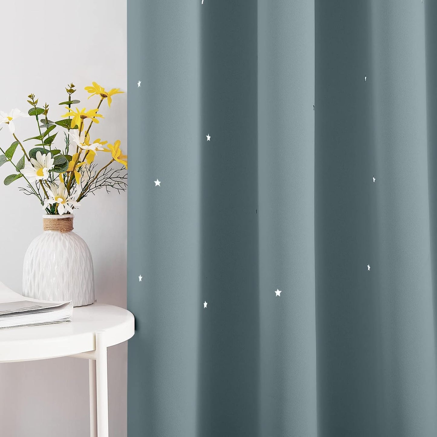 NICETOWN Nursery Blackout Curtains for Bedroom, 2 Panels, Stormy Sea, 42x63 | 63 inches Long Star Cut Out Kids Soundproof Thermal Insulated Cute Galaxy Grommet Curtains for Window