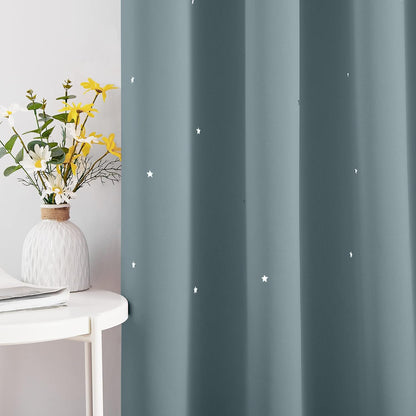 NICETOWN Nursery Blackout Curtains for Bedroom, 2 Panels, Stormy Sea, 42x63 | 63 inches Long Star Cut Out Kids Soundproof Thermal Insulated Cute Galaxy Grommet Curtains for Window