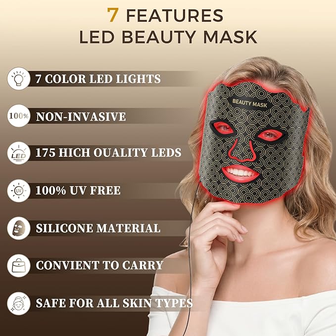 Red Light Therapy for Face & Neck, 7-1 Colors LED Light Therapy mask, - Image 3
