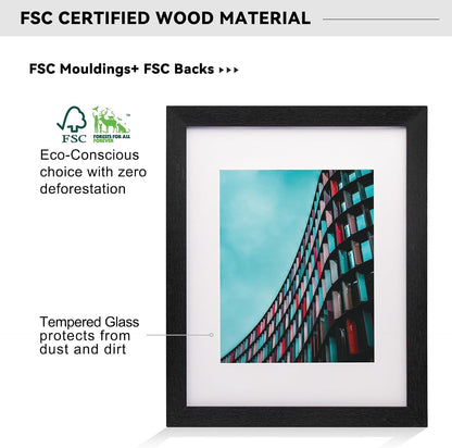 12x16 Picture Frame-Black,9x12 Mat,Tempered Glass,Engineered Wood | 8 x 8 Wood Photo Frame,FSC Certified Eco-Friendly,Acid-Free Removable Mat,Wall Hanging&Easel for Tabletop Display,3 Pack