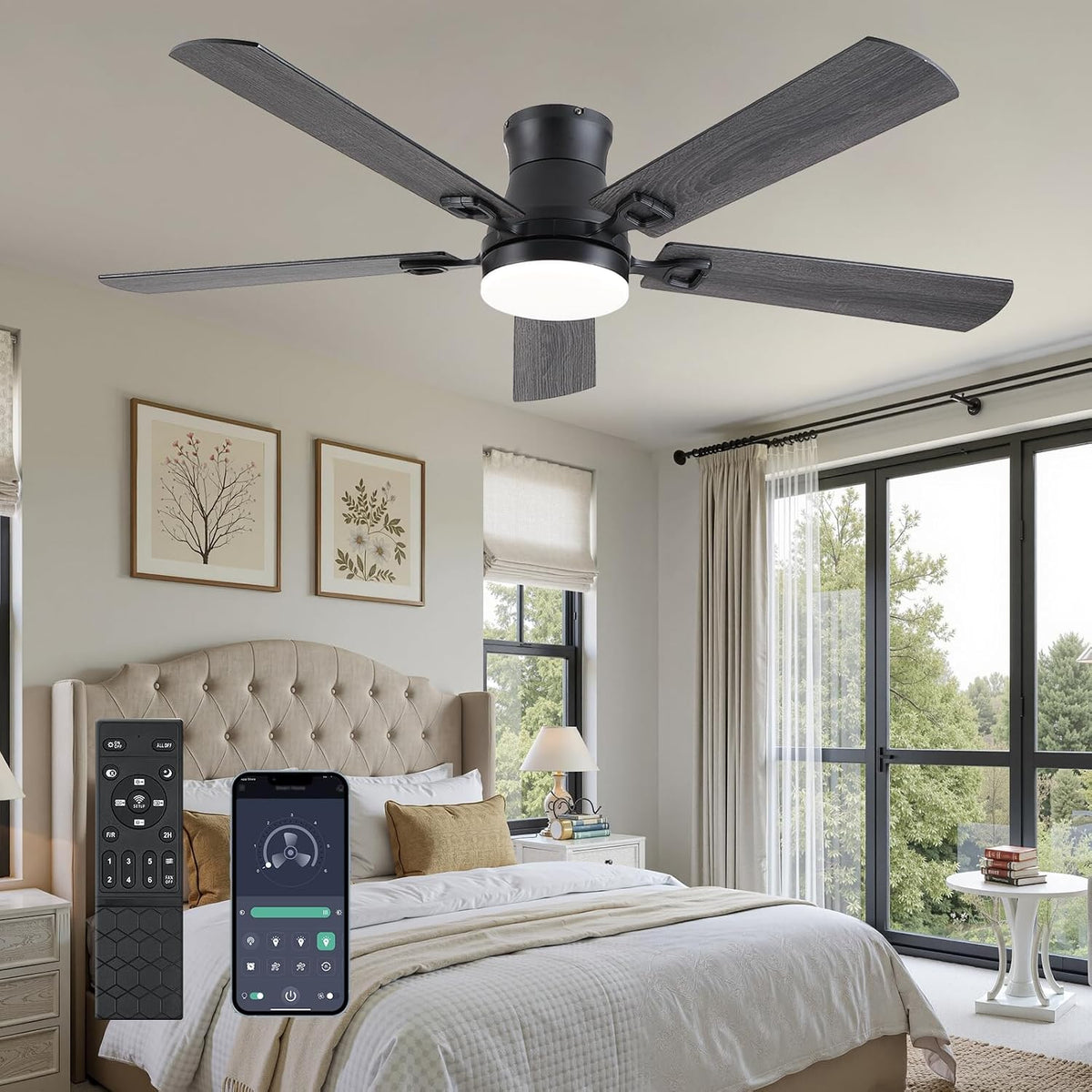 KNUN Ceiling Fans with Lights,52 Inch Low Profile Ceiling Fan with Light and ...