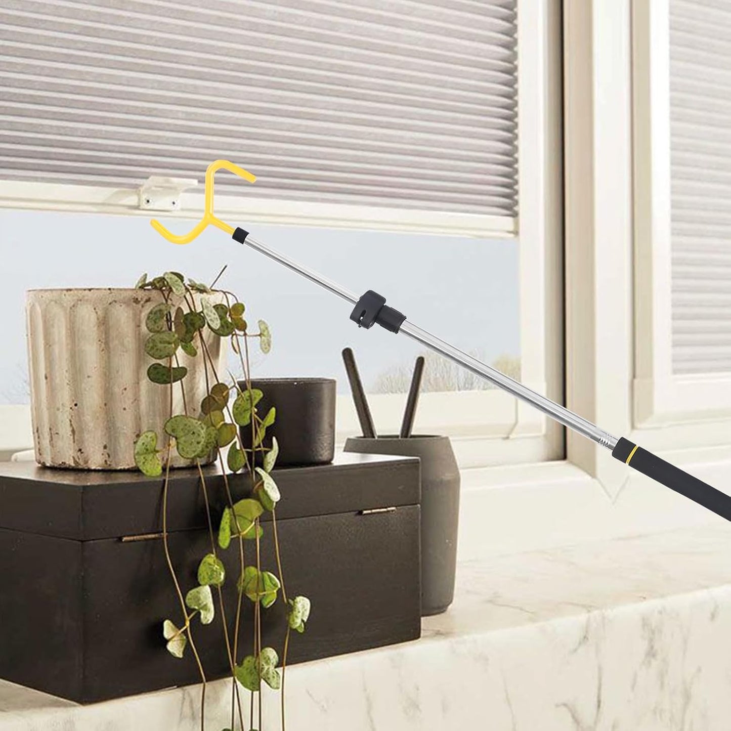 Curtain Pull Wand, Drapery Pull Rod for Curtains Adjustable 3-7.7 Feet Telescopic Extra Long Made of Stainless Steel Material Sponge Handle