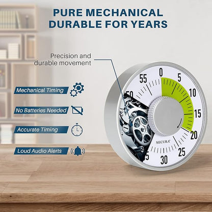Secura 60-Minute Visual Timer 6-Inch Mechanical Countdown Timers - Image 3
