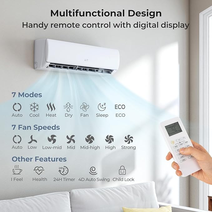 COSTWAY 17000 BTU Mini Split Air Conditioner, 208/230V 17 SEER2 Wifi Enabled - Image 4