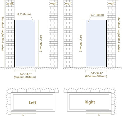 Bathroom Shower Door Screen, 34 in. W x 74 in. H Single Panel Frameless Shower - Image 7