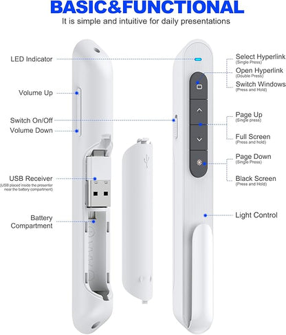DinoFire White USB C Presentation Clicker Wireless Presenter Remote - Image 7