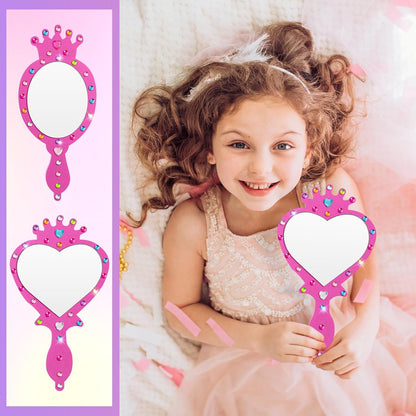 Geetery 20 Pcs Unbreakable Kids Mirror DIY Decorate Your Own Princess Mirror Mermaid Princess Foam Small Crafts for Princess Party Decorations(Pink)