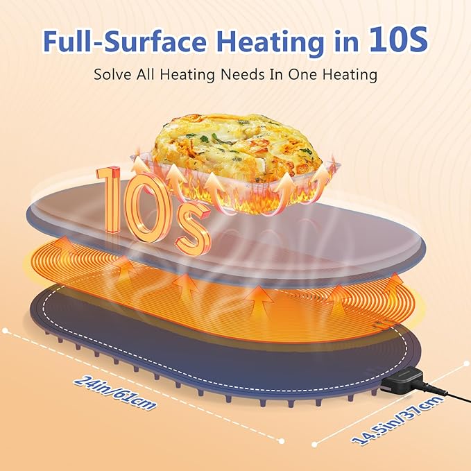Warming Mat for Food with Adjustable Temperature Timer, 10S Fast Heating - Image 2