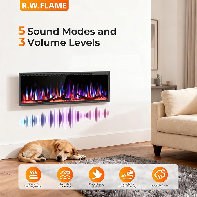 R.W.FLAME 50" Recessed and Wall Mounted Smart Electric Fireplace, Alexa/WiFi - Image 6