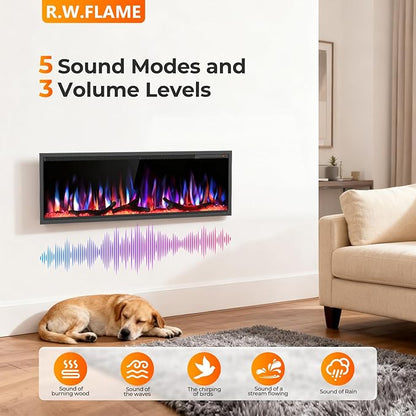 R.W.FLAME 50" Recessed and Wall Mounted Smart Electric Fireplace, Alexa/WiFi - Image 6