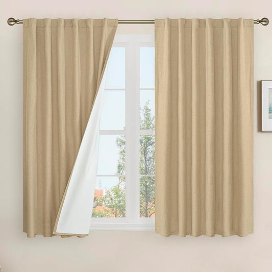 LAMIT Natural Linen Full Blackout Window Curtains by LAMIT
