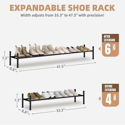 STORAGE MANIAC Long Expandable Shoe Rack, 6 Pairs Metal Wide Stackable Shoe Rack - Image 2