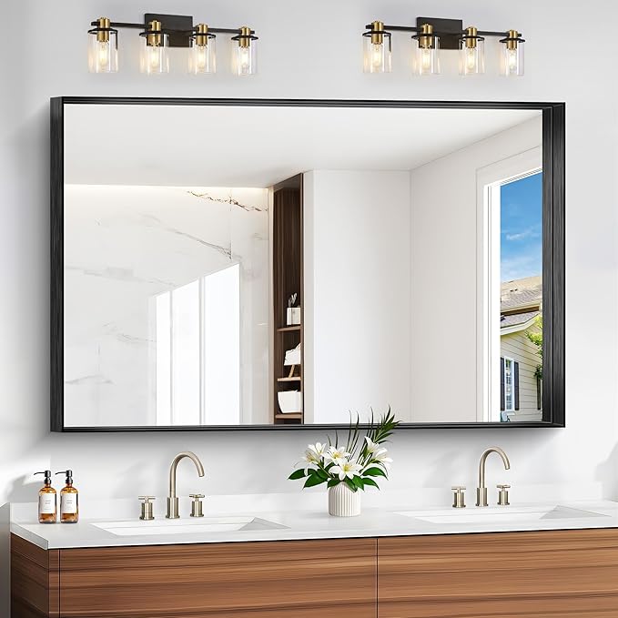 Black Bathroom Mirror, 36x55 Inch Rectangular Deep Frame Mirror, Large Wall by Unknown