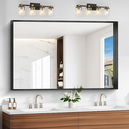 Black Bathroom Mirror, 36x55 Inch Rectangular Deep Frame Mirror, Large Wall by Unknown