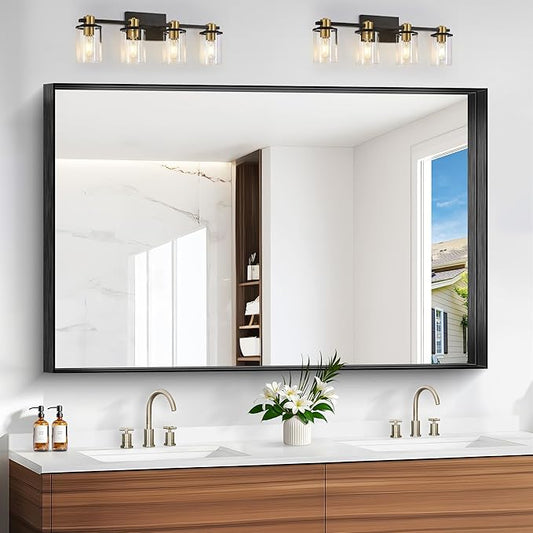 Black Bathroom Mirror, 36x55 Inch Rectangular Deep Frame Mirror, Large Wall by Unknown