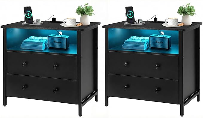 Tykacna 27 Inch Wide Night Stand, Large Wood Night Stand Set 2 by Tykacna