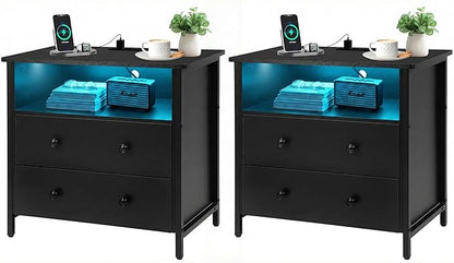 Tykacna 27 Inch Wide Night Stand, Large Wood Night Stand Set 2 by Tykacna
