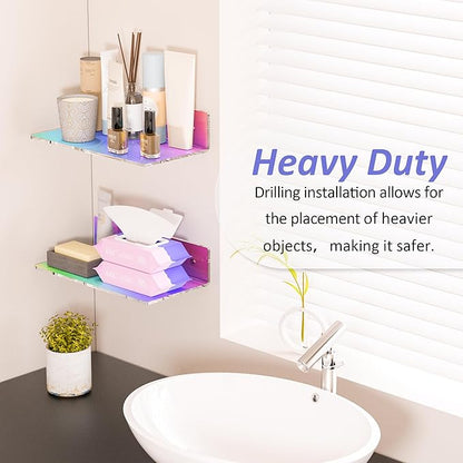 12 Inches Iridescent Acrylic Wall Shelves Set of 2, Wall Mounted Shelf - Image 3
