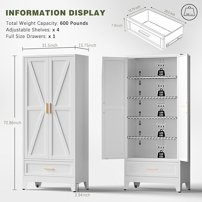 COFaR Metal Storage Cabinet, Farmhouse Storage Cabinet - Image 2
