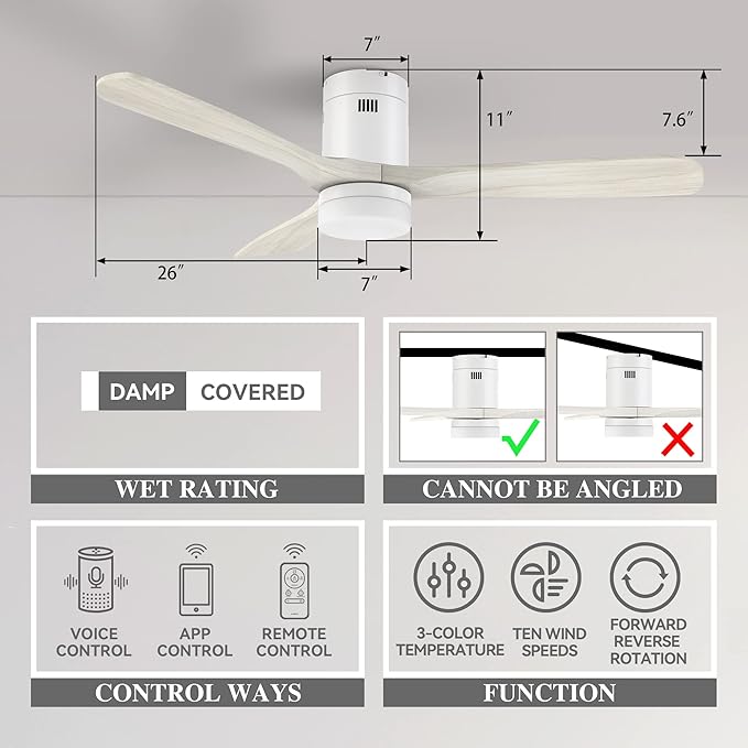 SMAAIR 52 Inch Flush Mount Smart Ceiling Fan - Image 3