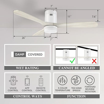 SMAAIR 52 Inch Flush Mount Smart Ceiling Fan - Image 3