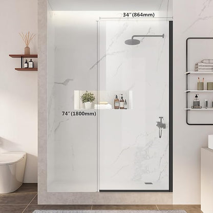 Matte Black Bathroom Shower Glass Door Panel, 5/16" Thick Clear Tempered Glass - Image 2