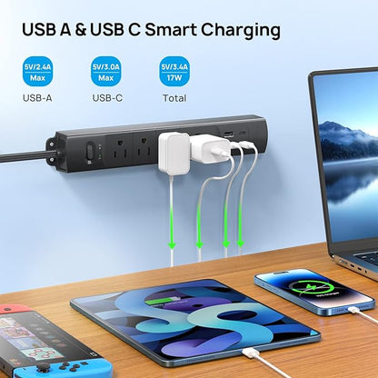 TROND Flat Plug Power Strip USB-10ft Flat Extension Cord Surge Protector Wall - Image 4