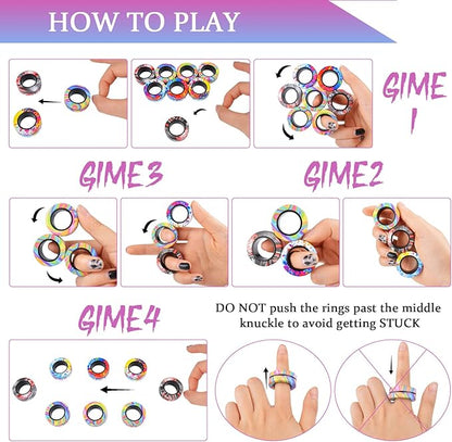 Cevioce 9Pcs Magnetic Rings Fidget Toy Set, ADHD Anxiety Magnetic Fidget Toys - Image 5