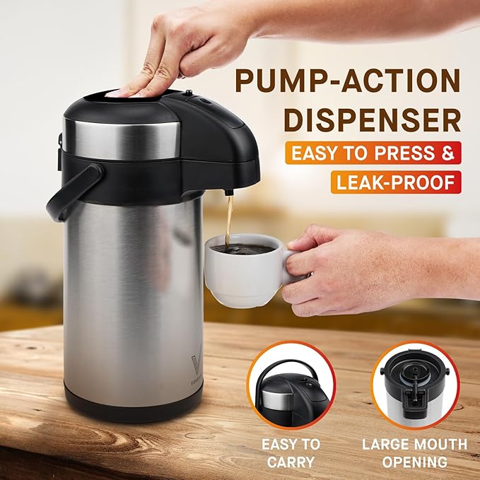 Airpot Coffee Dispenser with Pump - 140 oz Insulated Stainless Steel Coffee - Image 4