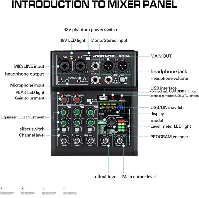 4 Channel Audio Mixer With Effects 88 Dsp Mixer Mixing Board Usb Interface - Image 5