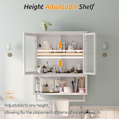 Bathroom Wall Cabinet with 2 Glass Door, Bathroom Medicine Cabinet with Towels - Image 5