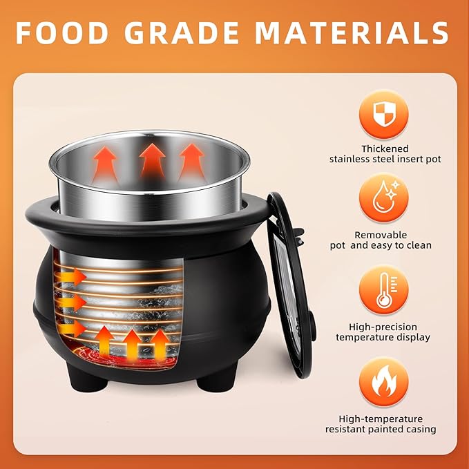 YUANHAO 8 Qt. Black Soup Kettle Warmer - 120V - Image 4